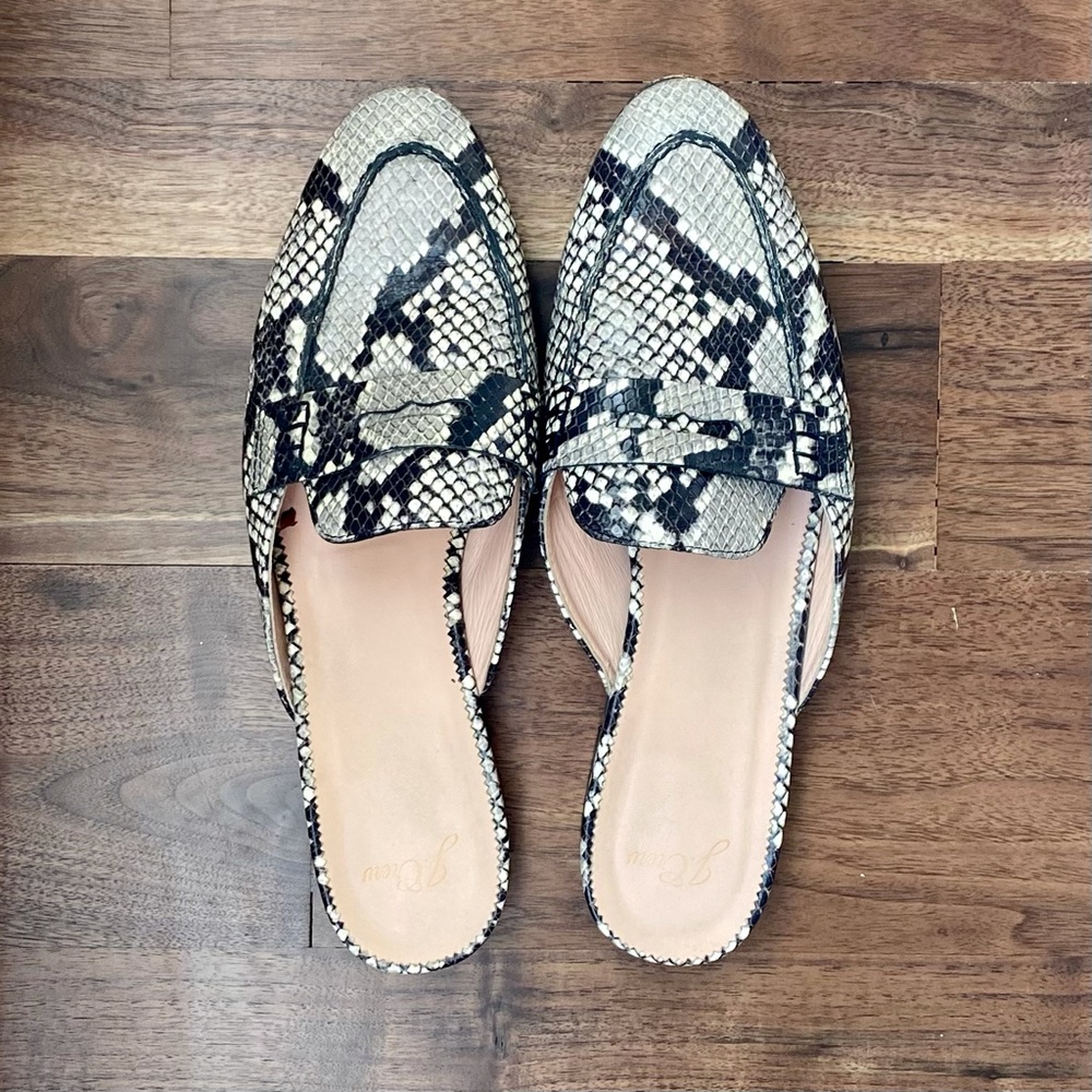 J. Crew Snakeskin-Pattern Leather Backless Mules in Gray & Black - Picture 2 of 5